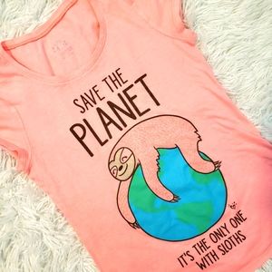 Justice Girl's Sloth Dave the Planet T-Shirt sz 12